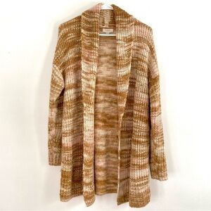 LOFT Tan/ Camel & Pink Knit Open Front Cardigan
